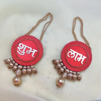 Shubh labh hanging Pair -Red /Reversible / one side mirror