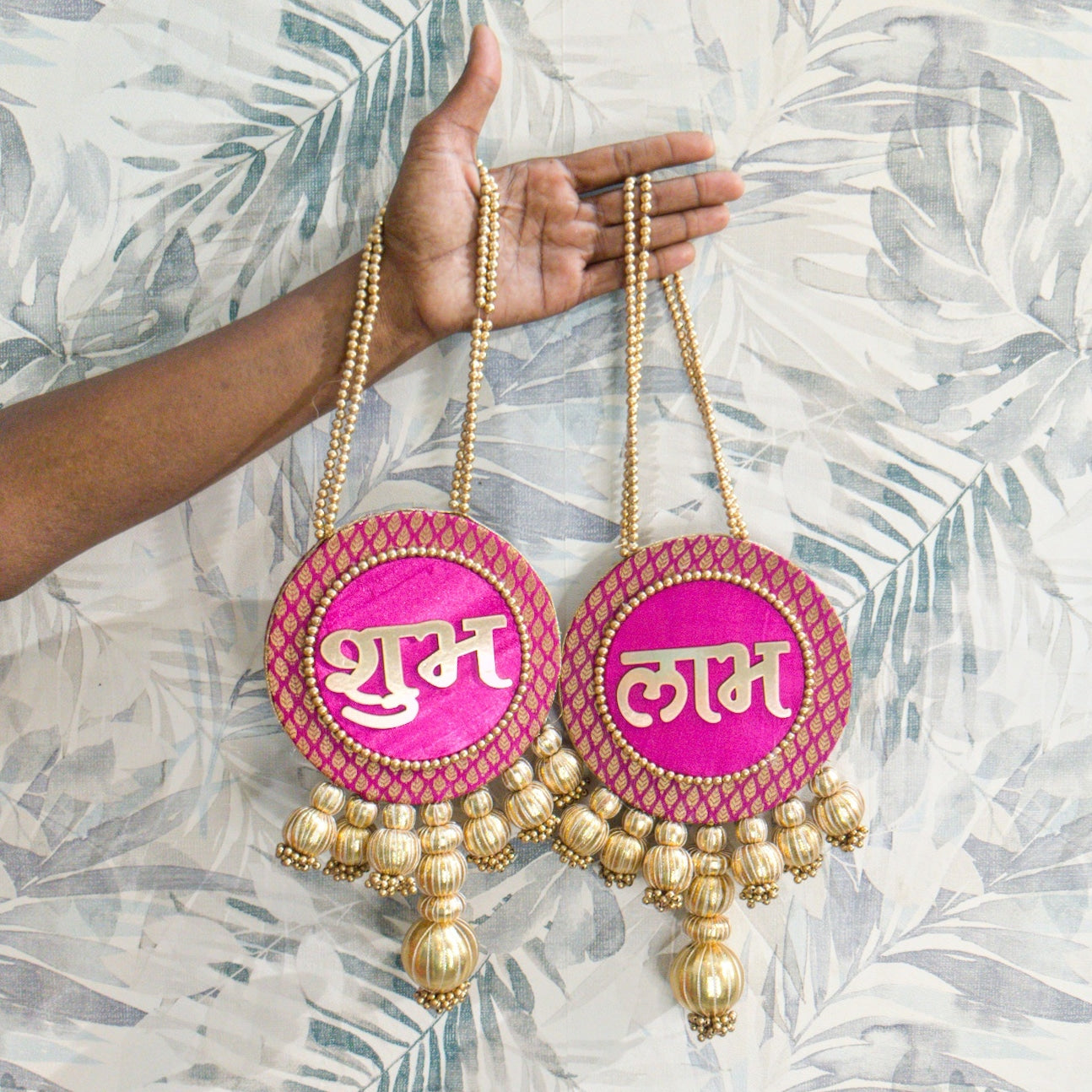 Shubh labh hanging Pair - Pink /Reversible / one side mirror