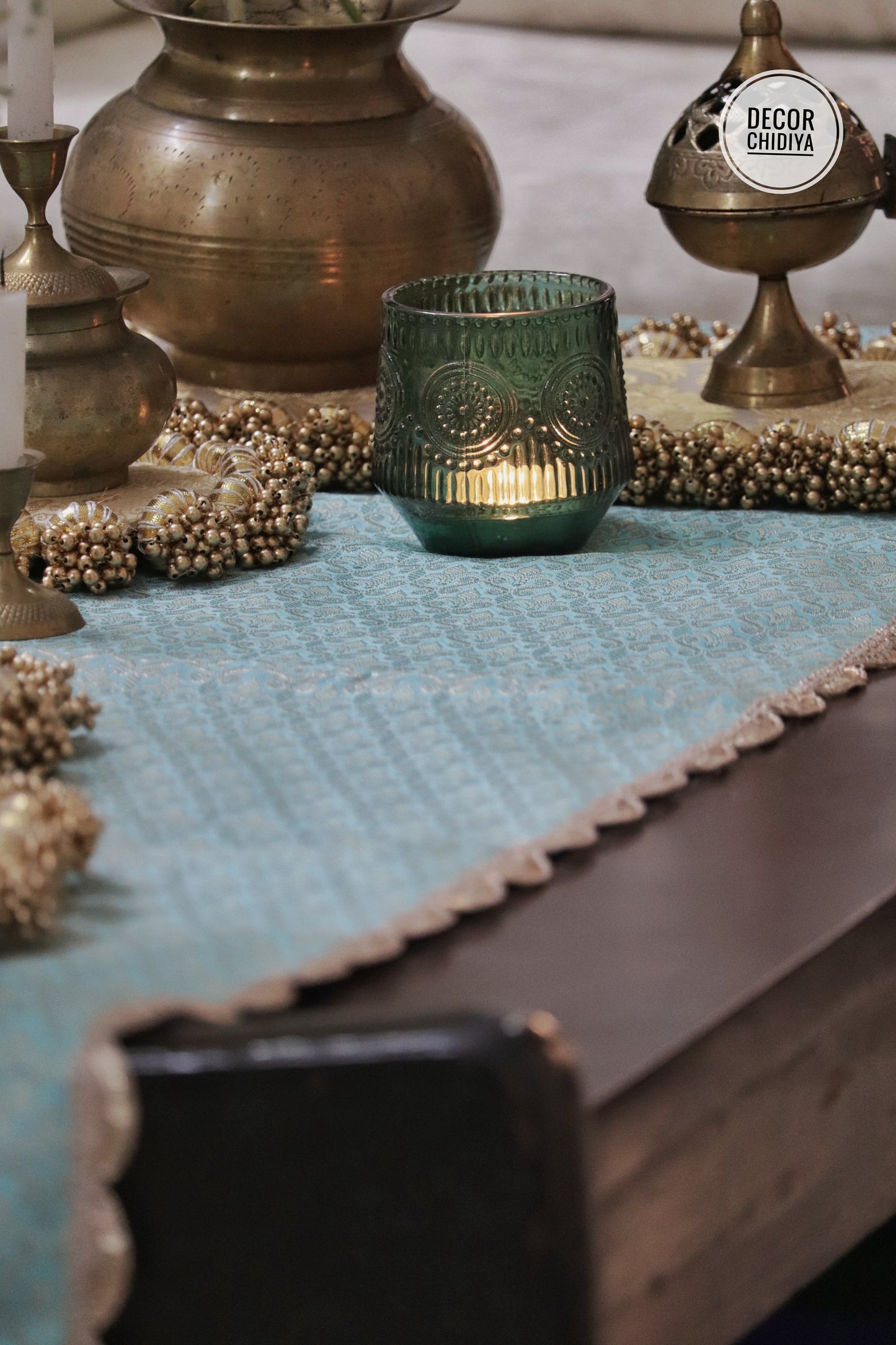 Banarasi Table  runner - various sizes - Sky blue color