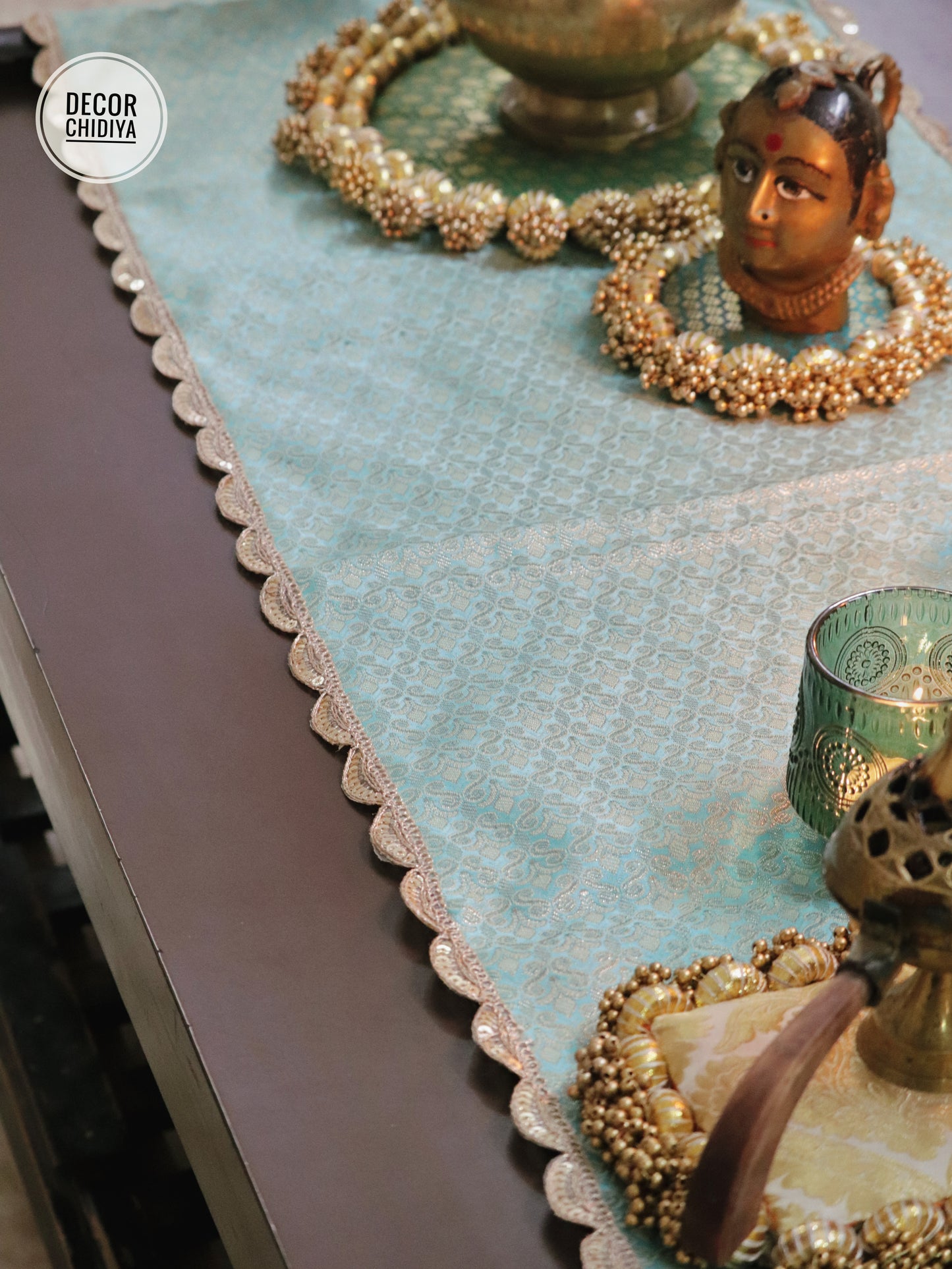 Banarasi Table  runner - various sizes - Sky blue color