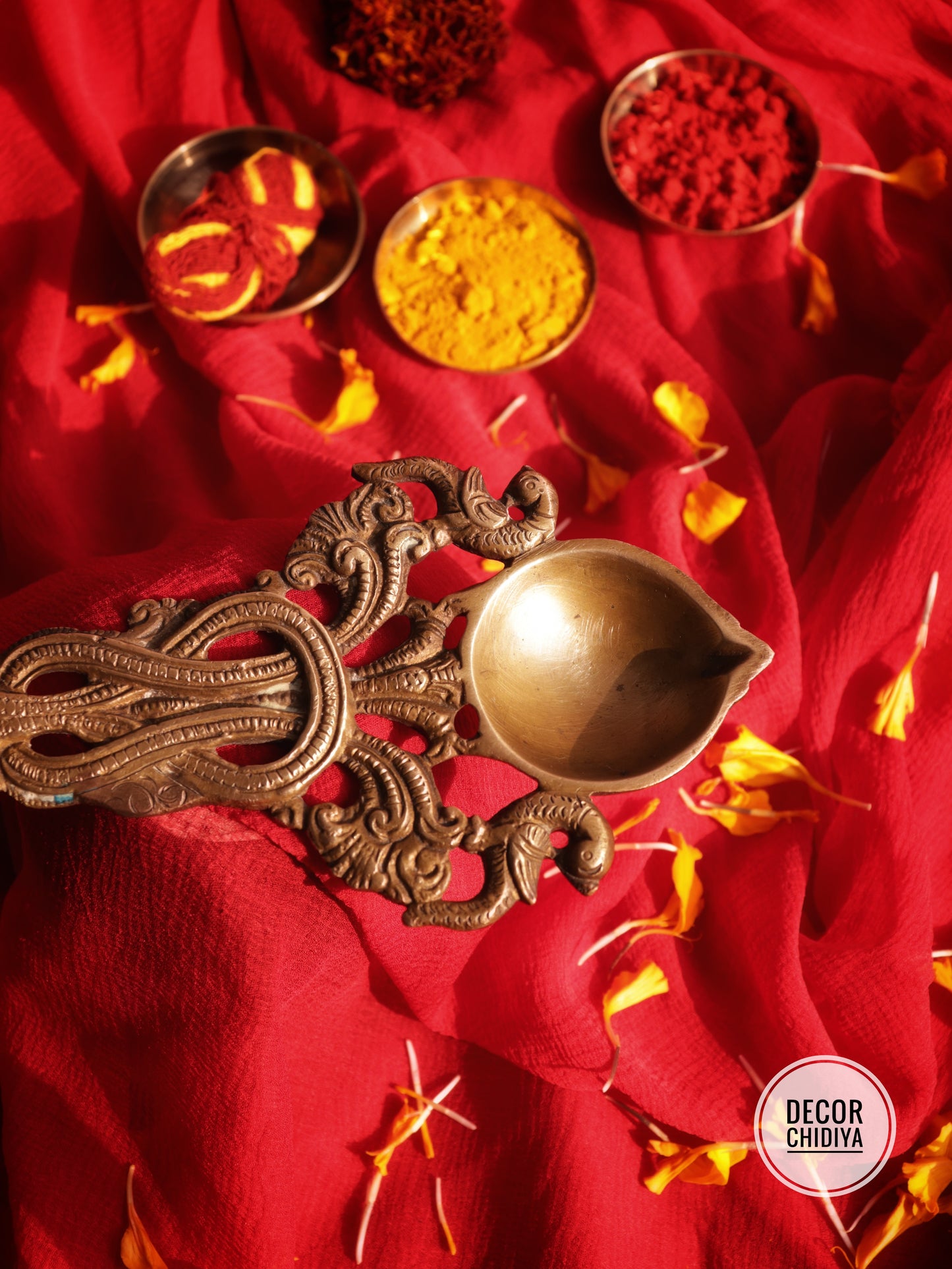 Antique Achmani | Handcarved Brass Temple Achmani diya