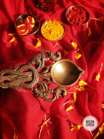 Antique Achmani | Handcarved Brass Temple Achmani diya