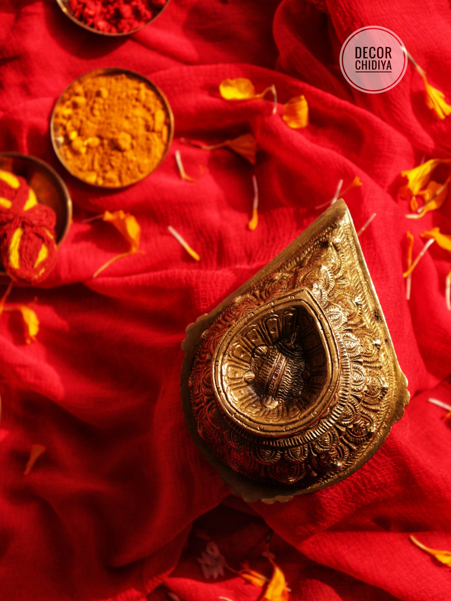 Antique tortoise lotus diya with Brass Plate | Handcarved Lotus tortoise Diya