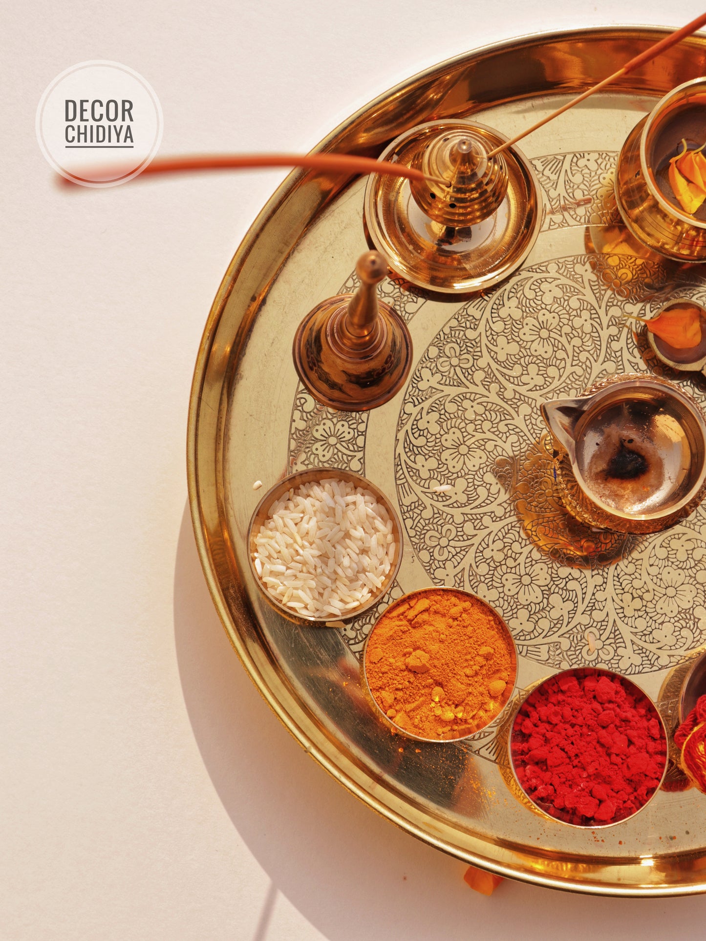 Pure Brass Pooja Thali Set – 12 Pc | Premium Puja Plate for Home Temple