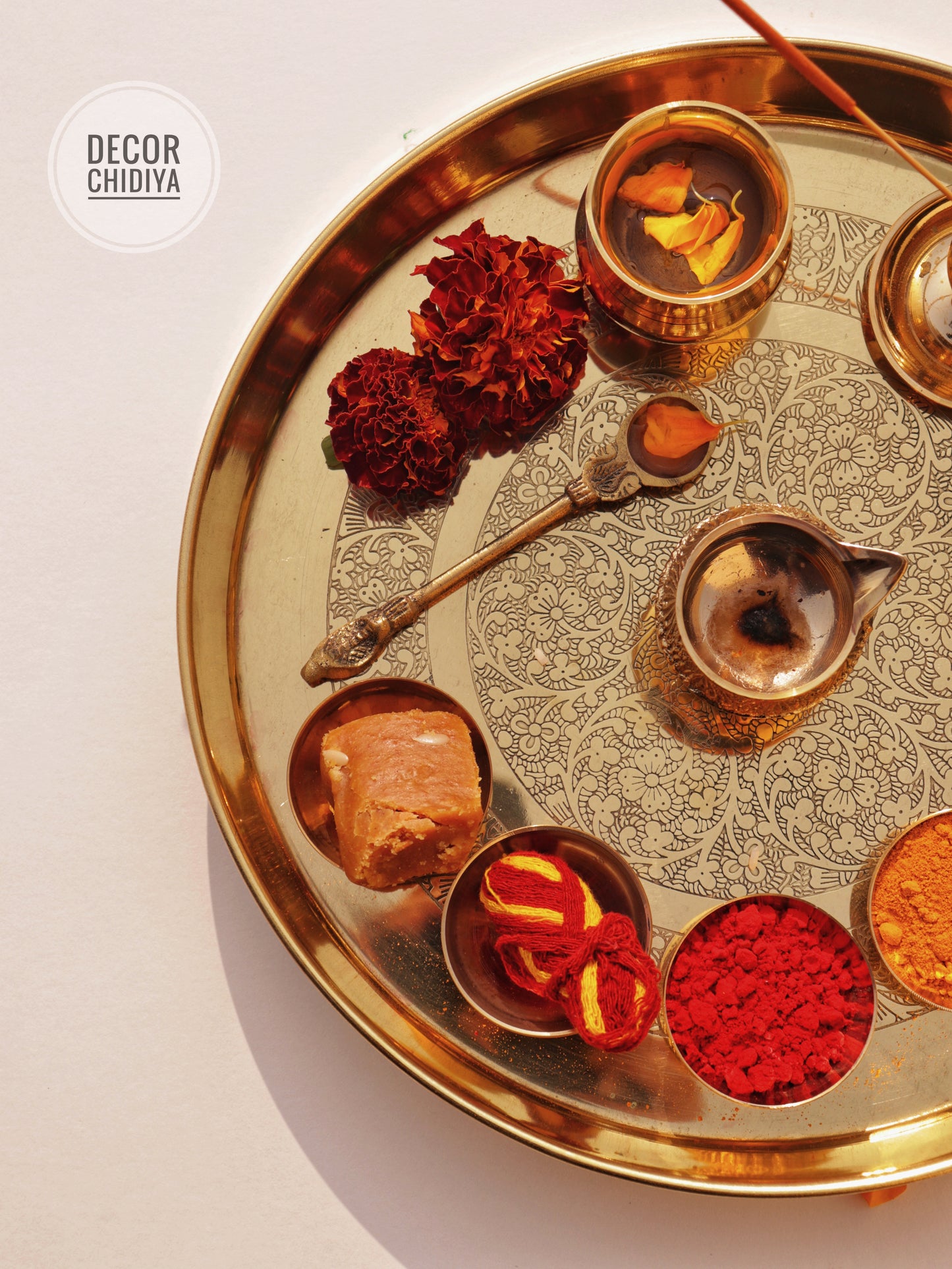 Pure Brass Pooja Thali Set – 12 Pc | Premium Puja Plate for Home Temple