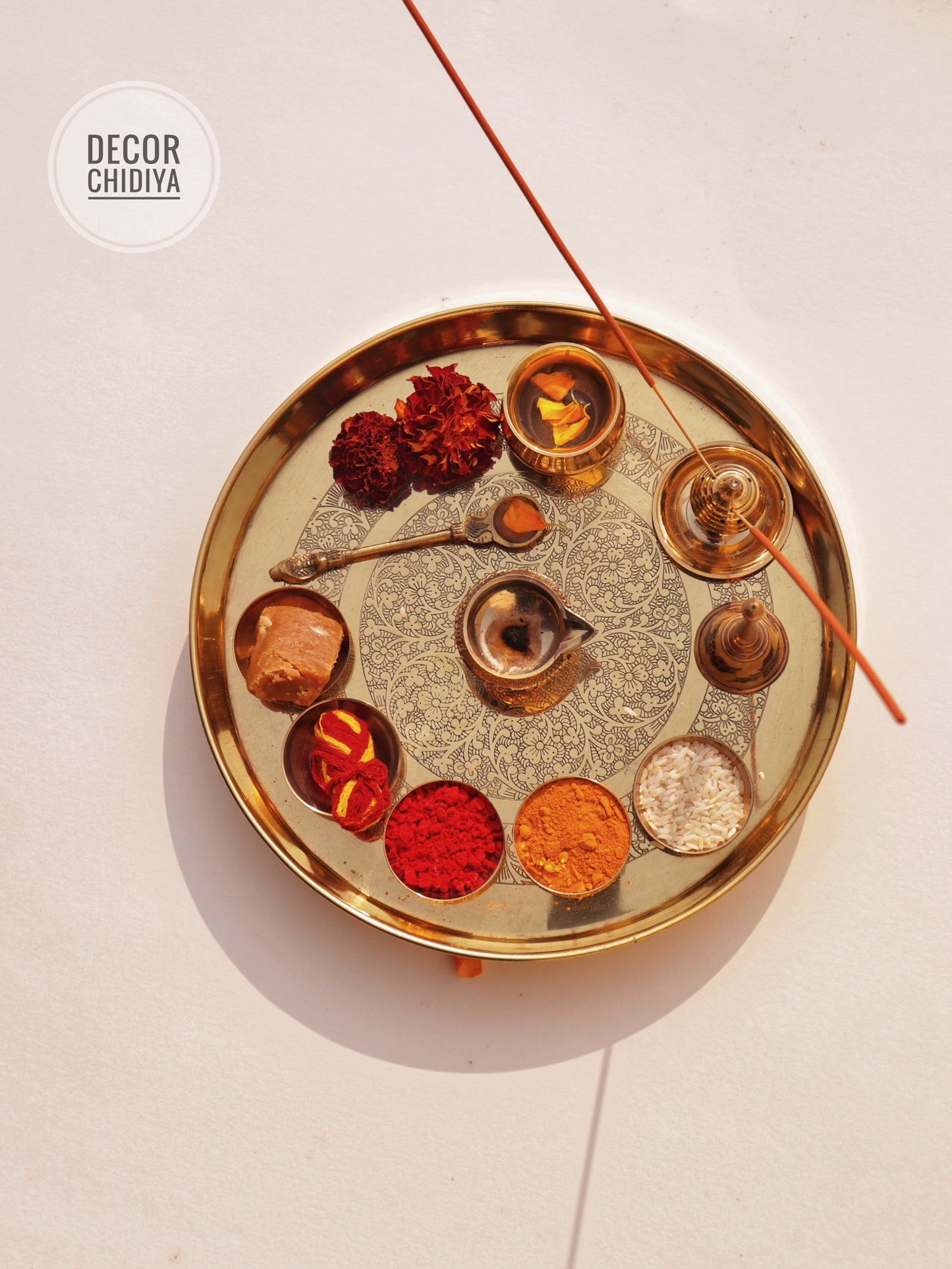 Pure Brass Pooja Thali Set – 12 Pc | Premium Puja Plate for Home Temple