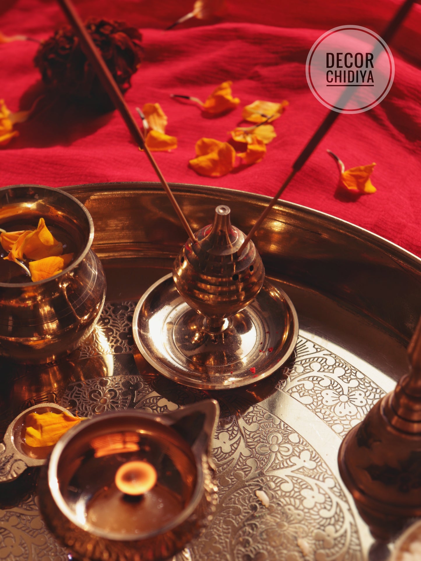 Pure Brass Pooja Thali Set – 12 Pc | Premium Puja Plate for Home Temple