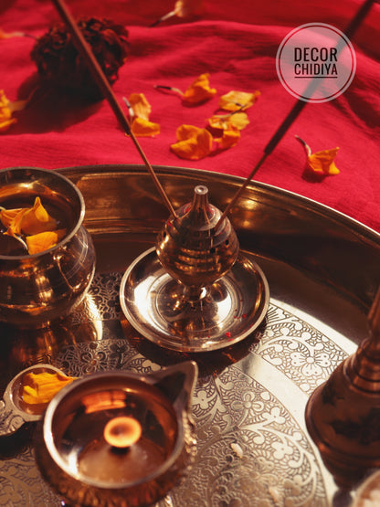 Pure Brass Pooja Thali Set – 12 Pc | Premium Puja Plate for Home Temple