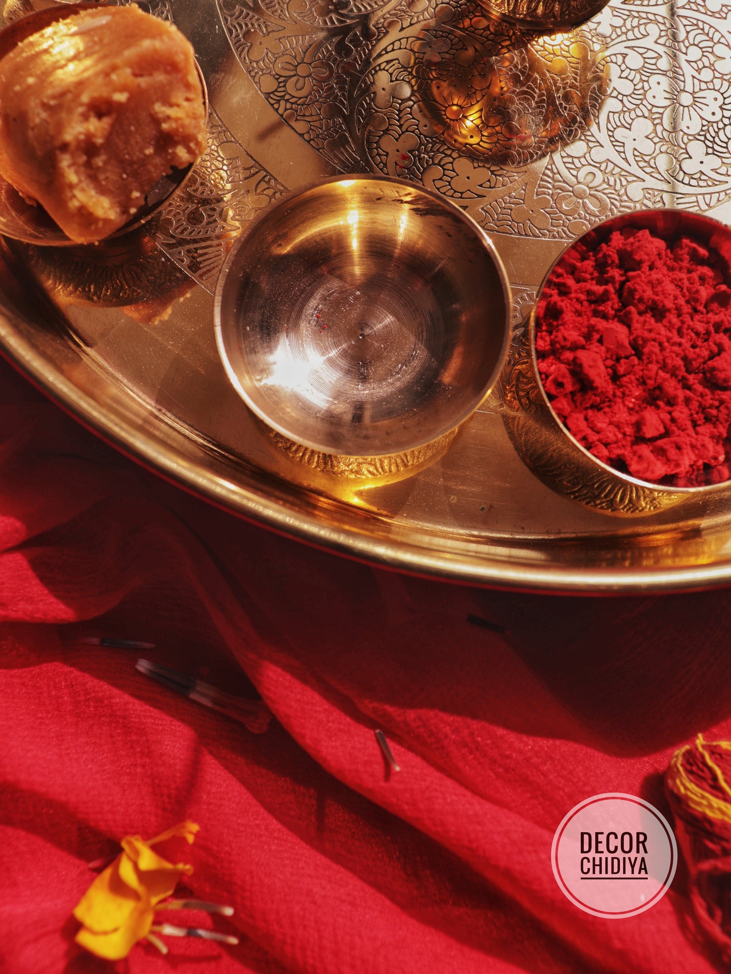 Pure Brass Pooja Thali Set – 12 Pc | Premium Puja Plate for Home Temple