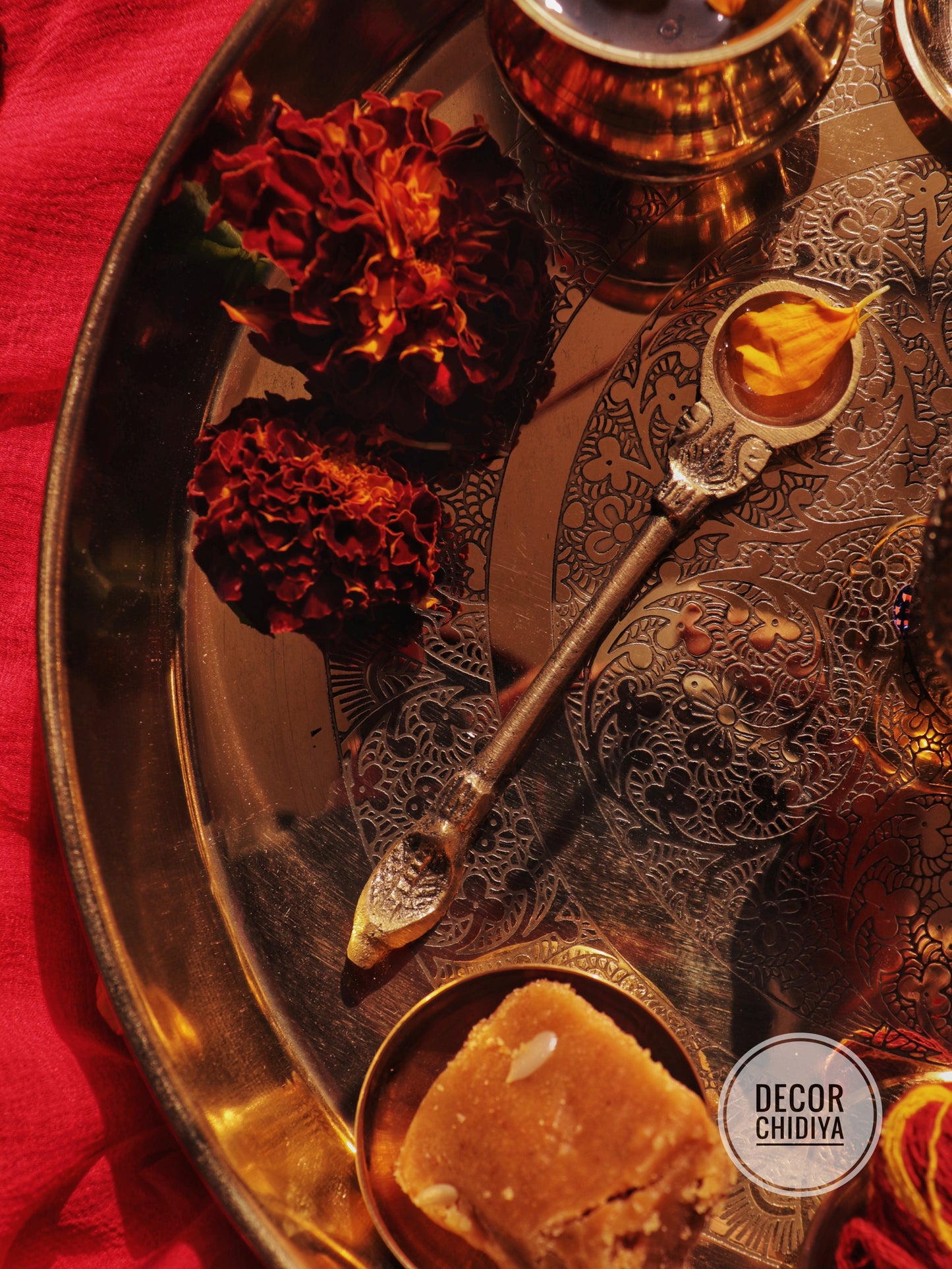 Pure Brass Pooja Thali Set – 12 Pc | Premium Puja Plate for Home Temple