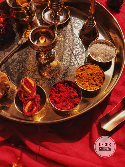 Pure Brass Pooja Thali Set – 12 Pc | Premium Puja Plate for Home Temple