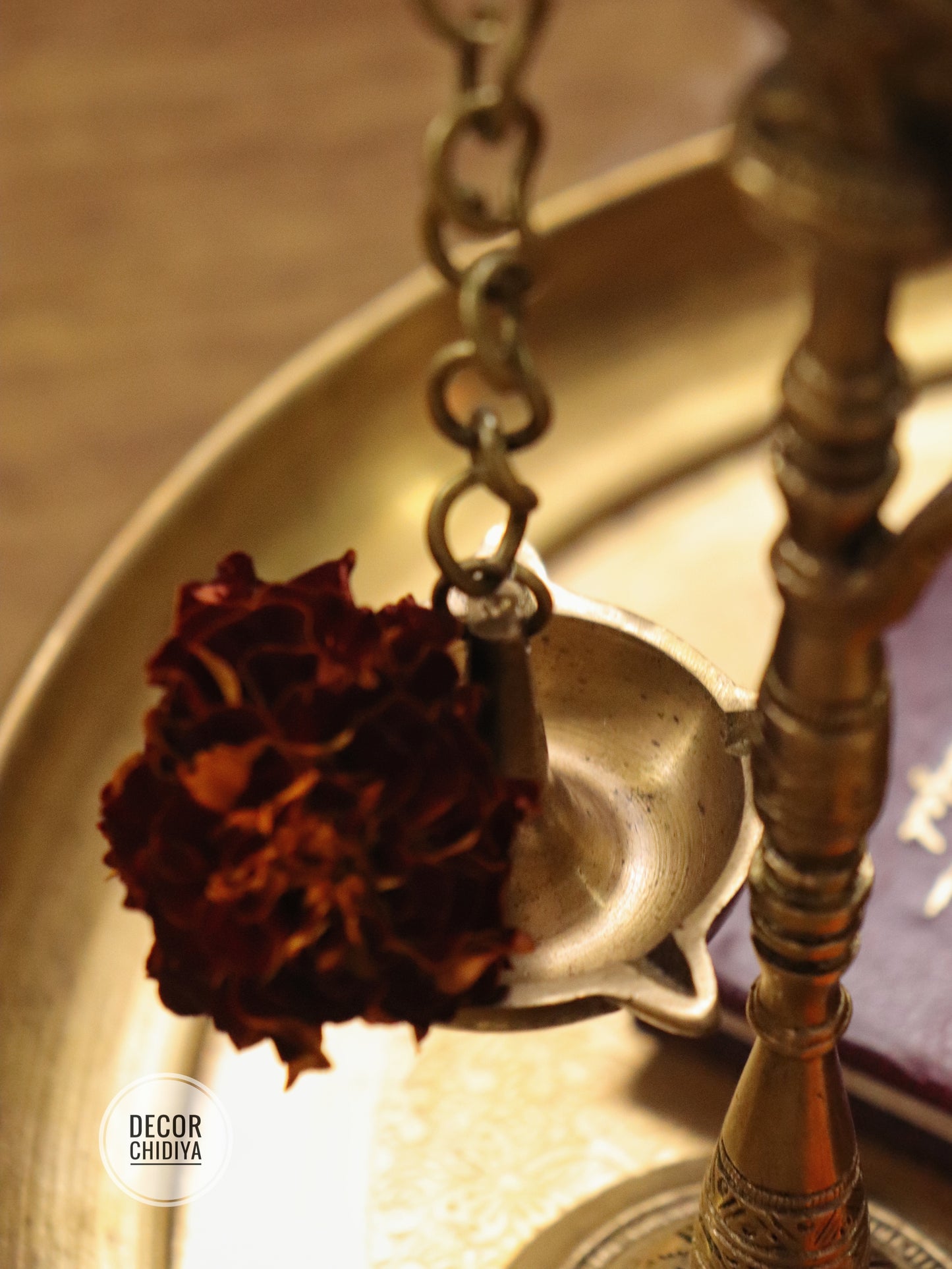 Handcrafted Brass Parrot Diya Hanging Combo Set – Antique Gold Finish (3-Piece Set)