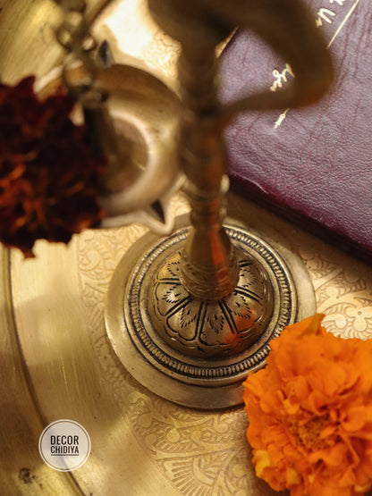 Handcrafted Brass Parrot Diya Hanging Combo Set – Antique Gold Finish (3-Piece Set)