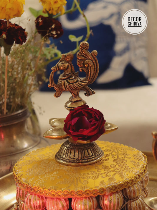 Panchmukhi Brass Mayur  Deepak – Handcrafted peacock Five-Face Diya