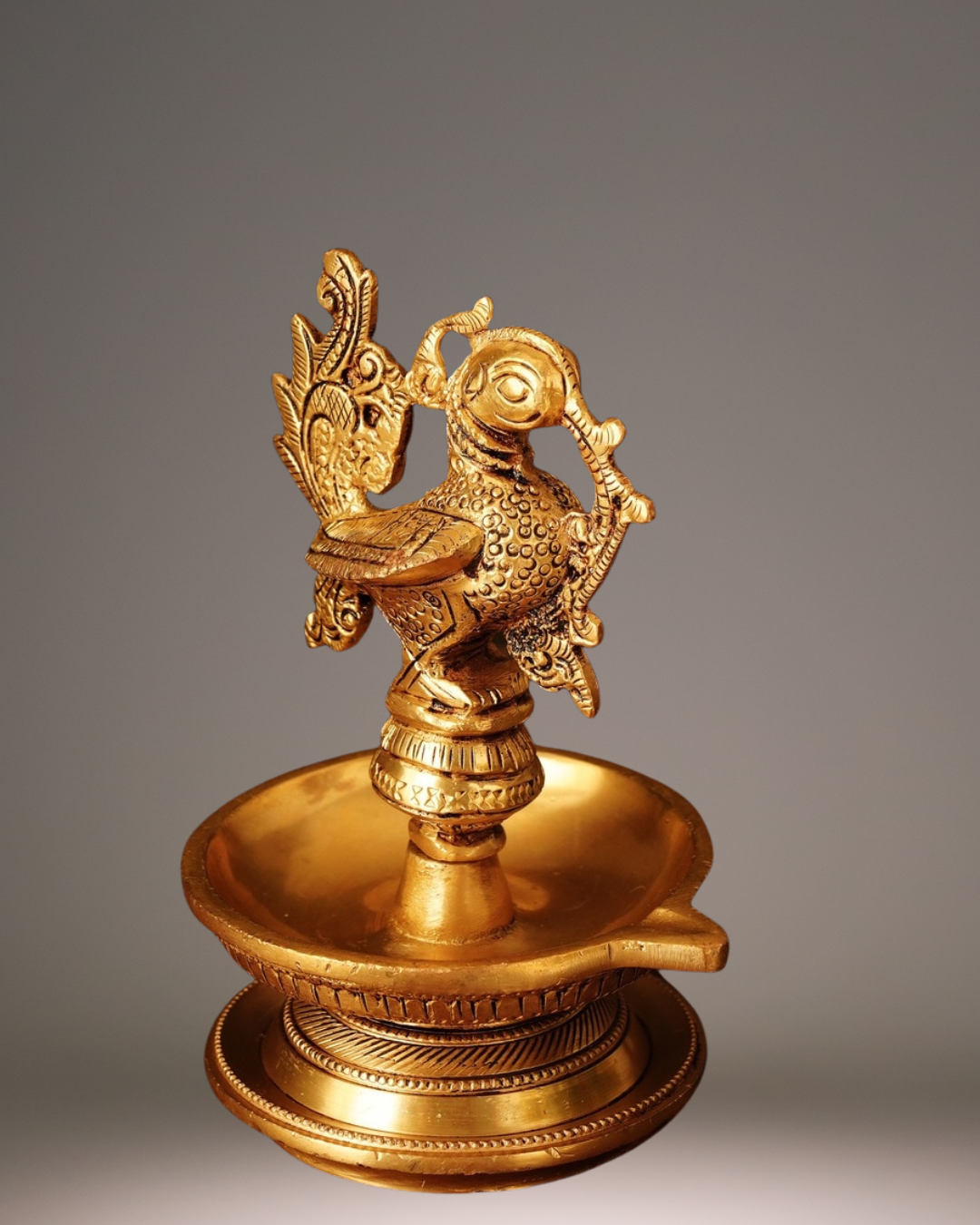 Antique Peacock Brass Deepak | Handcarved Oil Lamp