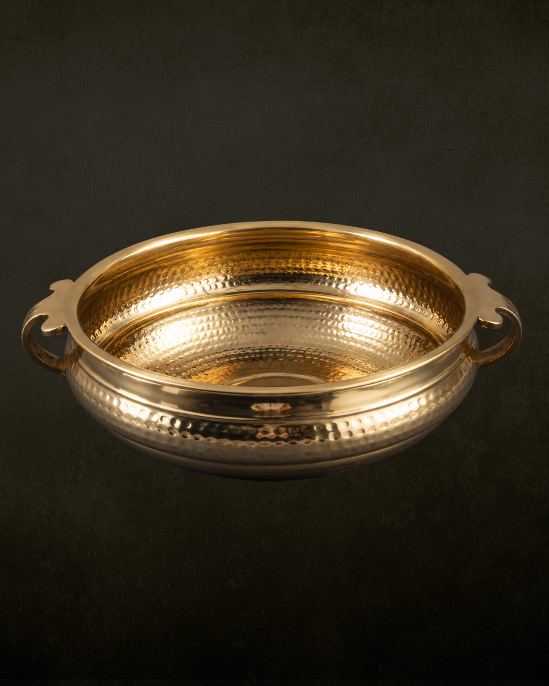 Hammered Brass Urli with Integrated Side Handles