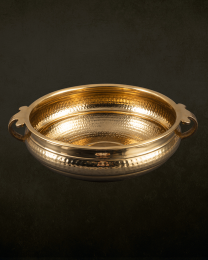 Hammered Brass Urli with Integrated Side Handles
