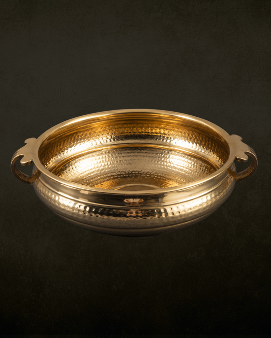 Hammered Brass Urli with Integrated Side Handles