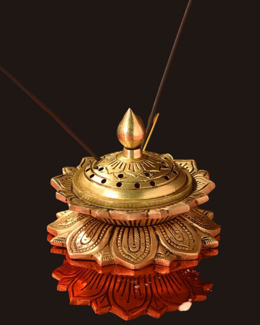 Antique Brass Lotus Dhoopdani | Handcarved Dhuna | Lotus-Shaped Incense Burner | Brass Dhoop Dani for Pooja & Home Decor