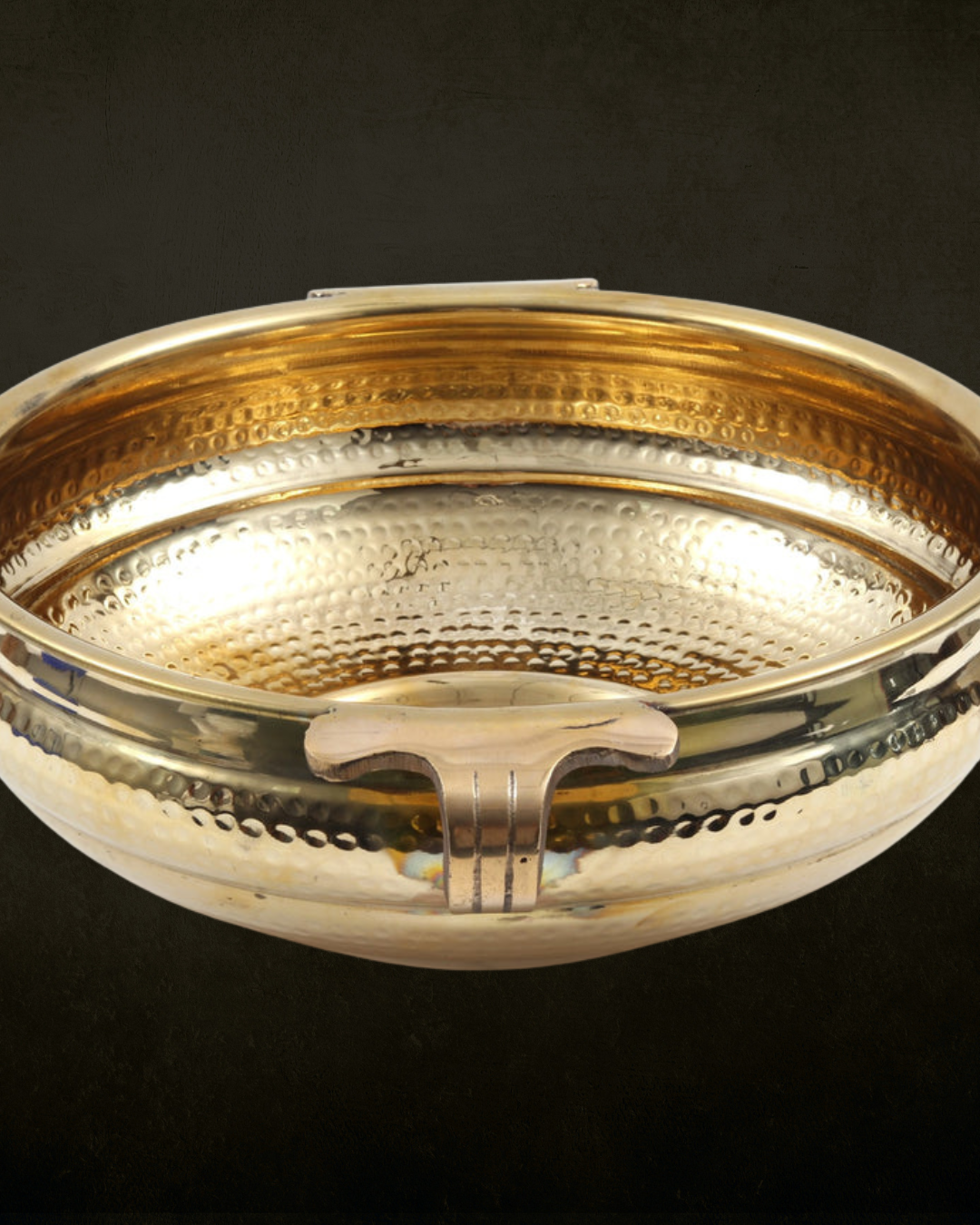 Hammered Brass Urli with Integrated Side Handles