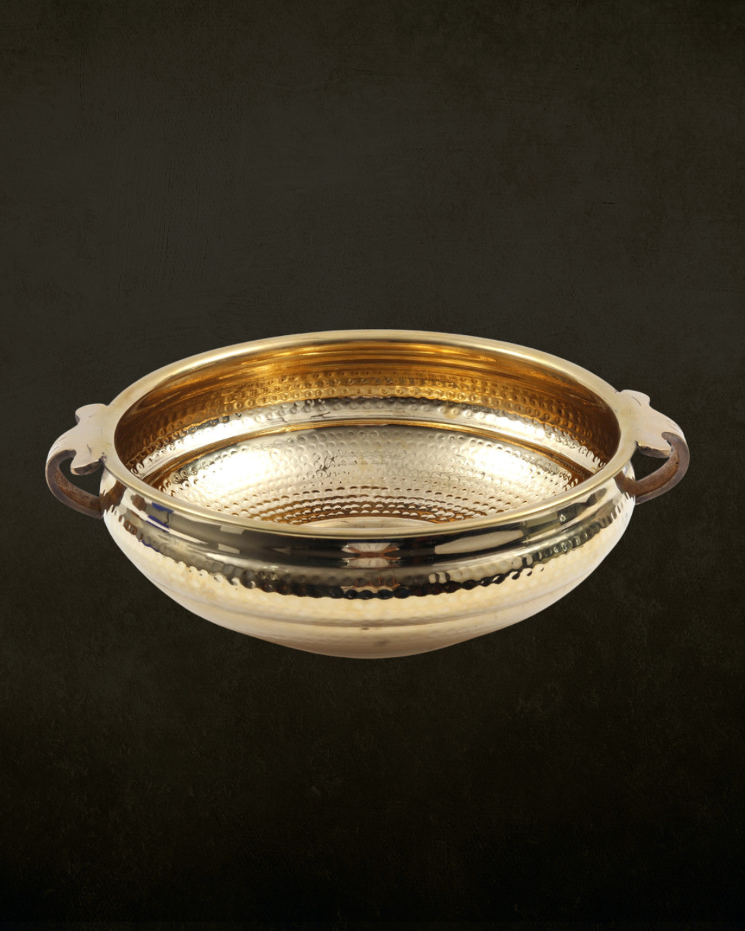 Hammered Brass Urli with Integrated Side Handles