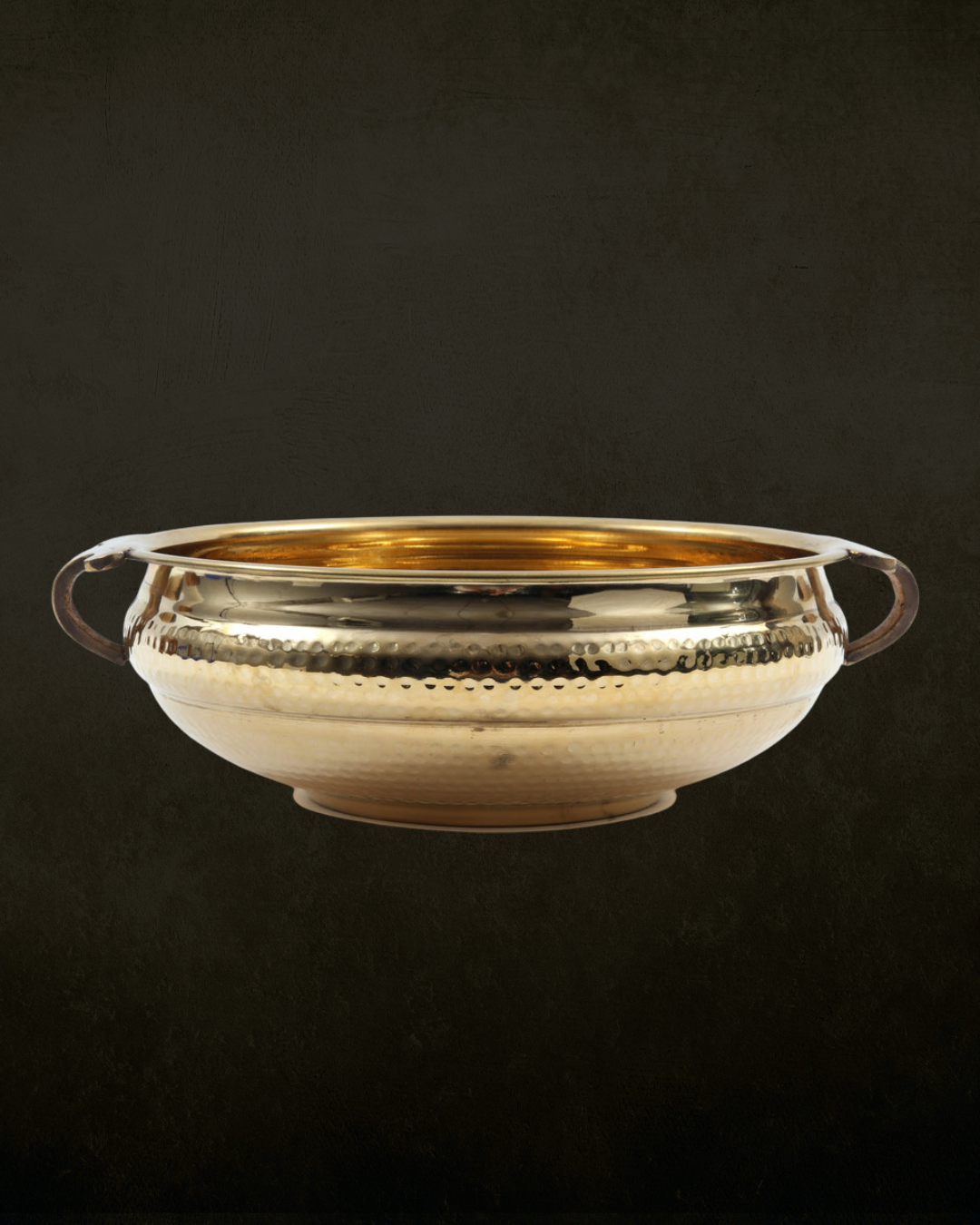 Hammered Brass Urli with Integrated Side Handles