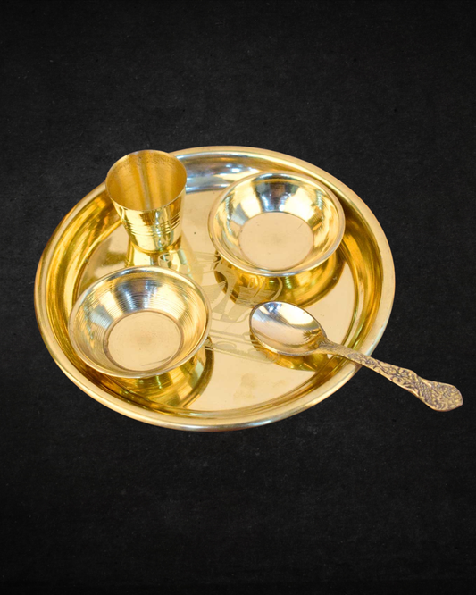 Laddu Gopal Brass Bhog Thali Set (6–7 Inch) – Matki Embossed Design