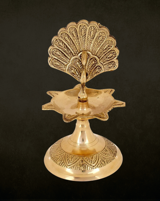 Handcrafted Brass Flying Peacock Kerala Samai Deepam Puja Diya