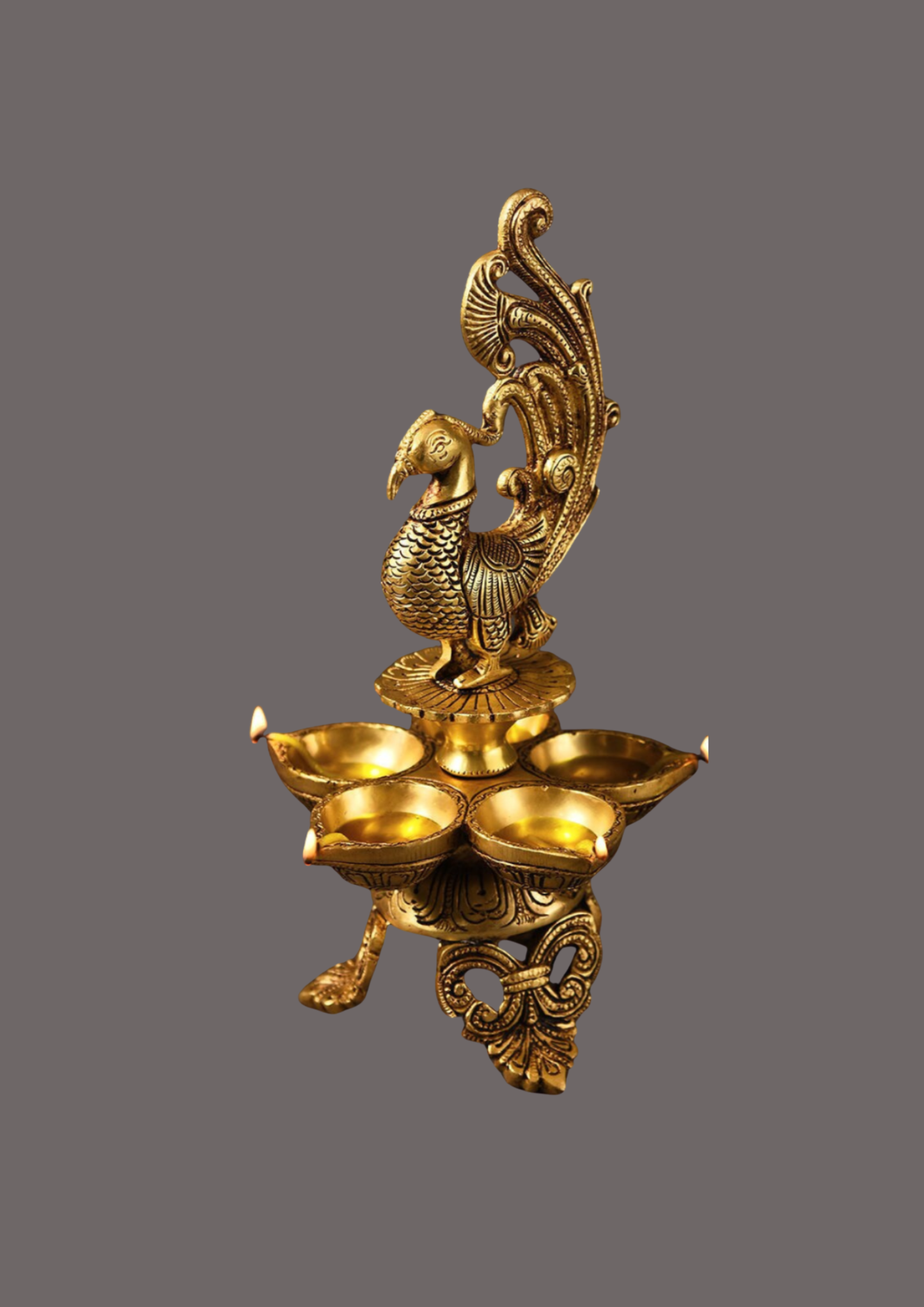Peacock Panchmukhi  Diya Brass – Handcrafted Tribal Oil Lamp