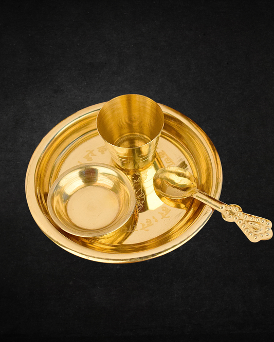 Laddu Gopal Brass Bhog Thali Set (4 Inch) – Kanha Embossed Design