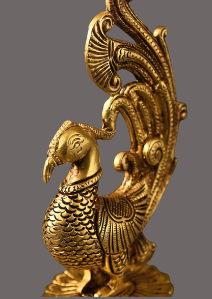 Peacock Panchmukhi  Diya Brass – Handcrafted Tribal Oil Lamp