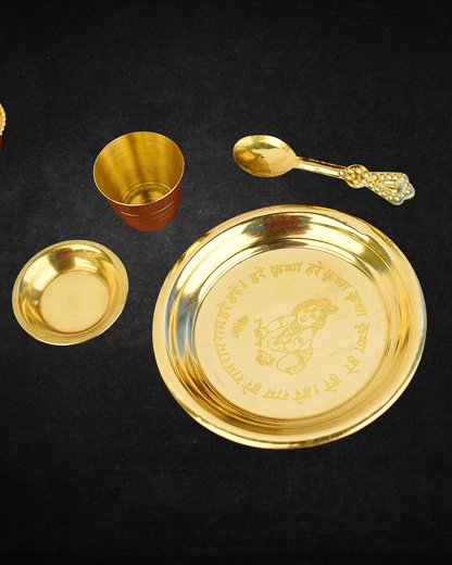 Laddu Gopal Brass Bhog Thali Set (4 Inch) – Kanha Embossed Design