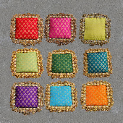 Reversible multi color buti - classic square  placemat - golden beads single layer - SET
