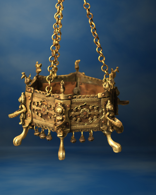 Antique Brass hanging planter | Handcarved hanging planter- large (14 inch)