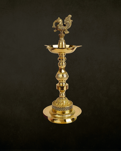 23 Inch 1 Step Brass Embossed Peacock Kerala Stand Diya