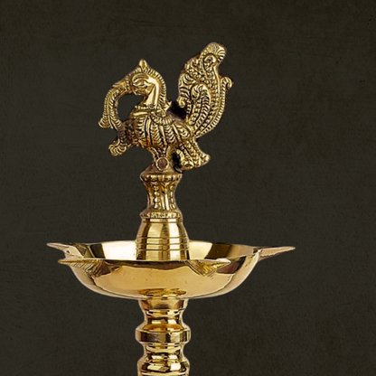 23 Inch 1 Step Brass Embossed Peacock Kerala Stand Diya