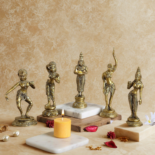 Handcrafted Brass Apsara Statues – Set of 5 Mudras