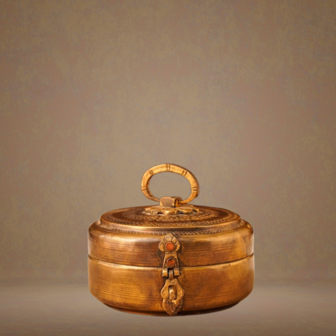 Antique hand carved Roti box in brass