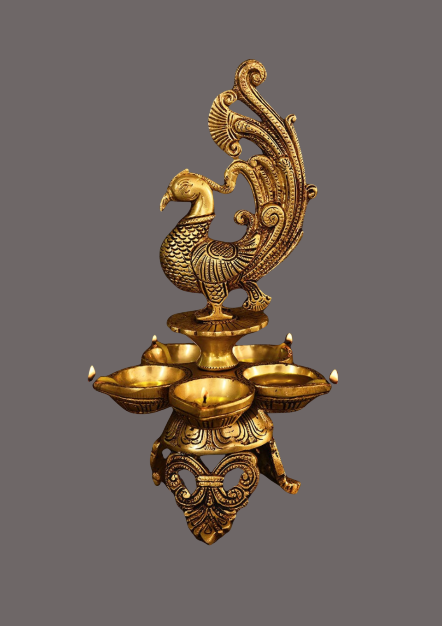 Peacock Panchmukhi  Diya Brass – Handcrafted Tribal Oil Lamp