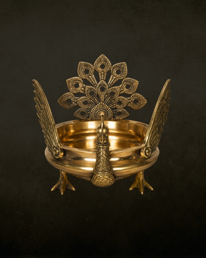 Brass Peacock Urli for Pooja & Festive Decor | Traditional Decorative Brass Urli Bowl
