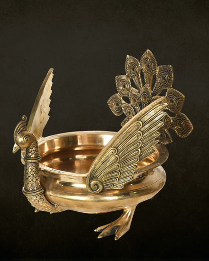 Brass Peacock Urli for Pooja & Festive Decor | Traditional Decorative Brass Urli Bowl