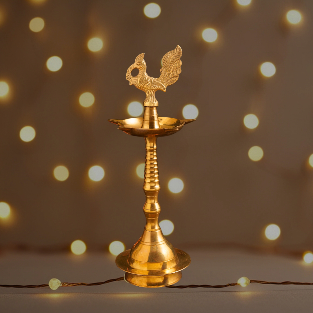 Antique Hand-Carved Peacock Lamp (Brass)