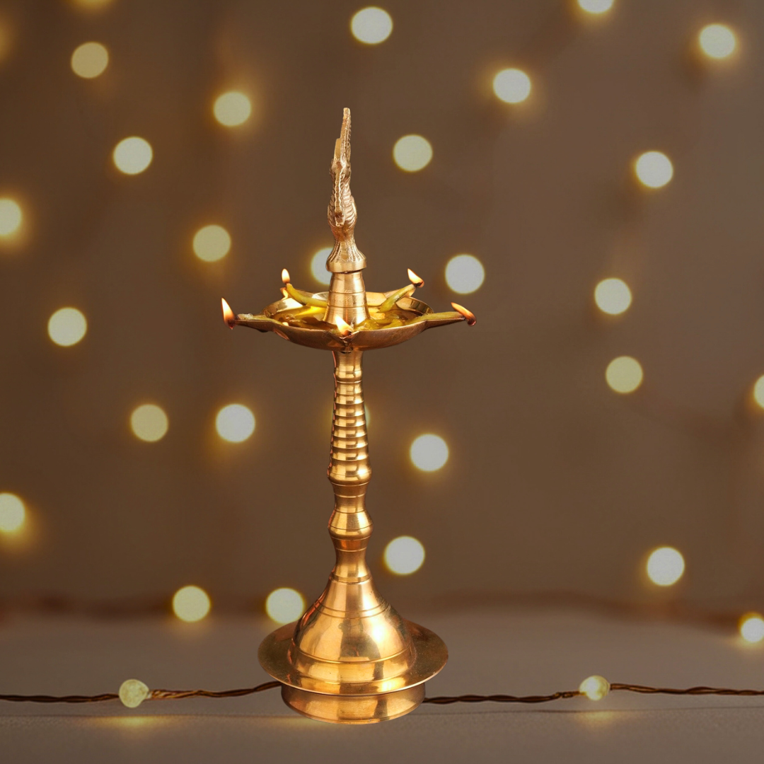 Antique Hand-Carved Peacock Lamp (Brass)