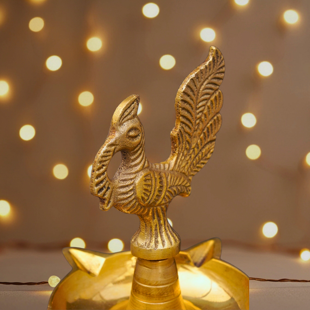 Antique Hand-Carved Peacock Lamp (Brass)