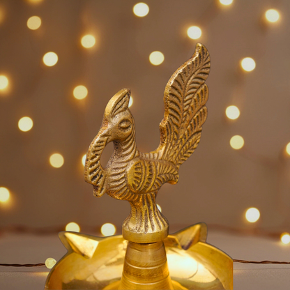 Antique Hand-Carved Peacock Lamp (Brass)