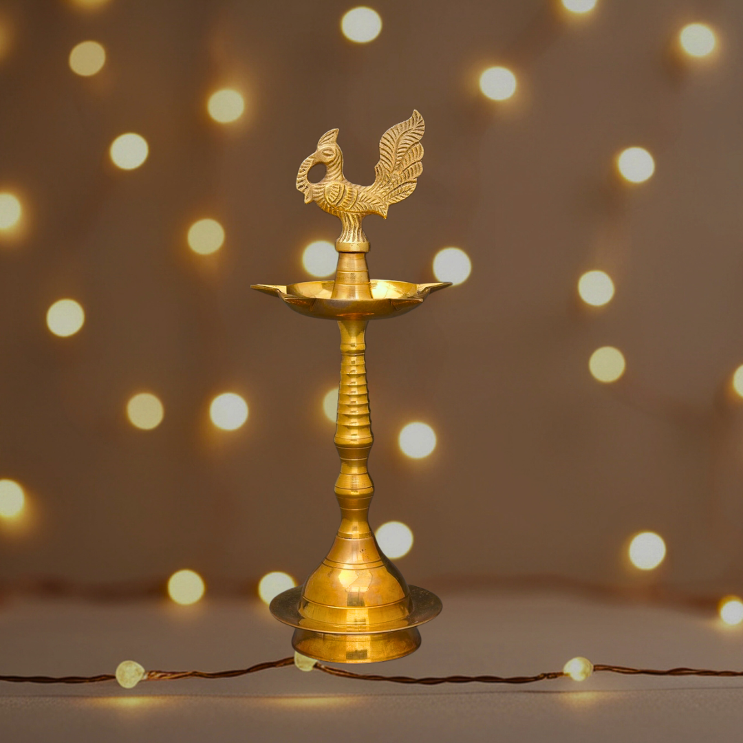 Antique Hand-Carved Peacock Lamp (Brass)