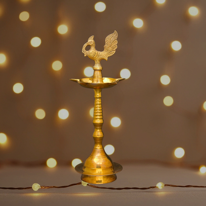 Antique Hand-Carved Peacock Lamp (Brass)