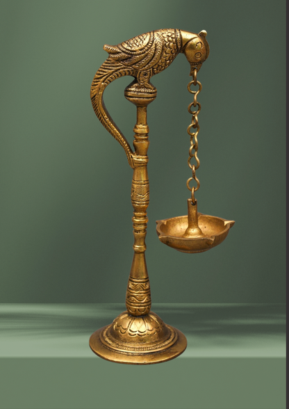 Handcrafted Brass Parrot Hanging Diya – Pair
