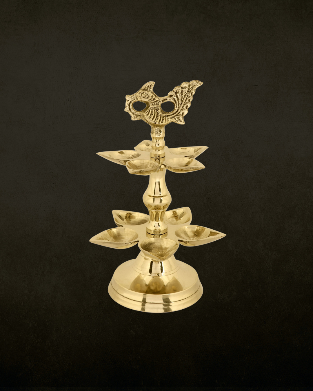 Brass 2 Step Panchmukhi Peacock Kerala Diya