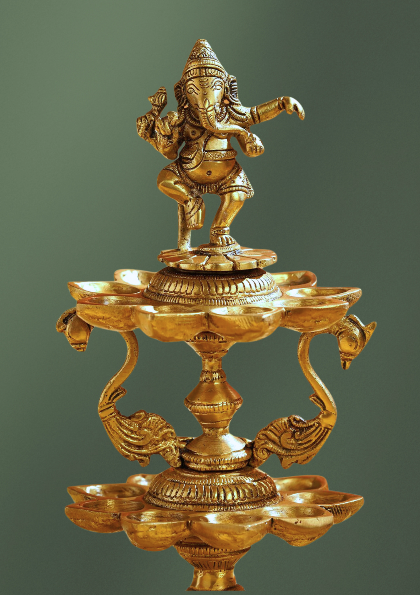 Divine Brass Dancing Ganesha Lamp with 18 Oil Diyas